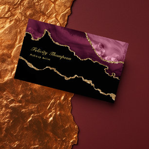 Burgund und Gold-Geoden-Achatstein-QR-Code Visitenkarte