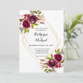 Burgund und Gold geometrische Hochzeit Einladung. Einladung (Stehend Vorderseite)