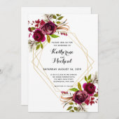 Burgund und Gold geometrische Hochzeit Einladung. Einladung (Vorne/Hinten)