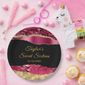 Burgund und Gold Glam tränen 16 . Geburtstag Pappteller (Party)