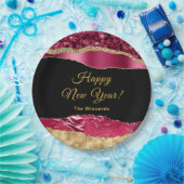 Burgund und Gold Glam tränen glückliches Neues Jah Pappteller (Party)