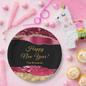 Burgund und Gold Glam tränen glückliches Neues Jah Pappteller (Party)