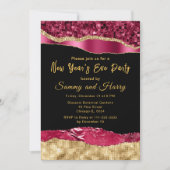 Burgund und Gold-Glam-Tränen Silvester-Party Einladung (Vorderseite)