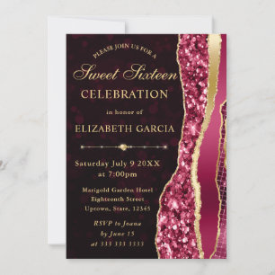 Burgund und Gold Glamour Tränen Bokeh Sweet Sixtee Einladung
