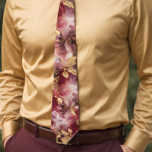 Burgund und Gold Glitter Blumen Agat Krawatte