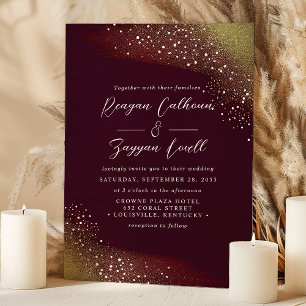 Burgund und Gold Glitter Hochzeit Einladung