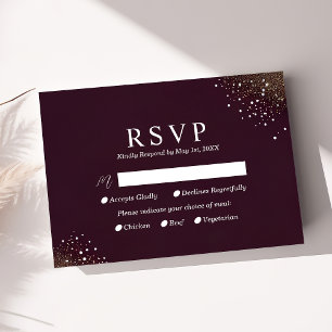 Burgund und Gold Glitter Hochzeits-RSVP-Karte RSVP Karte