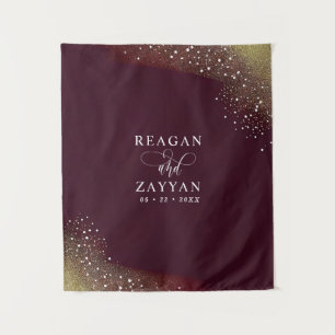 Burgund- und Gold-Glitter-Hochzeitskulisse Wandteppich