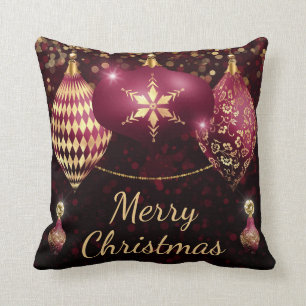 Burgund und Gold Glitter Weihnachtskugeln Kissen