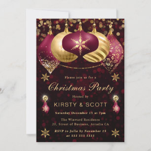 Burgund und Gold Glitter Weihnachtskugeln Weihnach Einladung