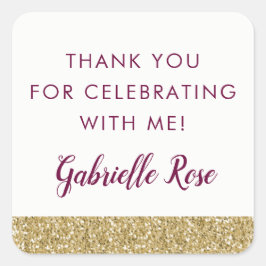 Burgund und Gold-Glitzer bevorzugen Sticker-Label Quadratischer Aufkleber