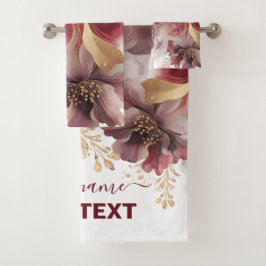 Burgund und Gold Glitzer Blumengatter Badhandtuch Set