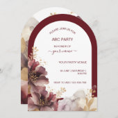 Burgund und Gold Glitzer Blumengatter Einladung (Vorne/Hinten)