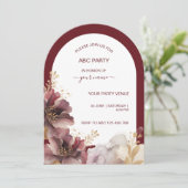 Burgund und Gold Glitzer Blumengatter Einladung (Stehend Vorderseite)