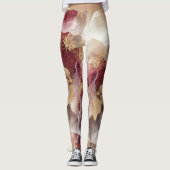 Burgund und Gold Glitzer Blumengatter Leggings (Vorderseite)