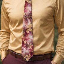 Burgund und Gold Glitzer Blüte Agate Neck Tie