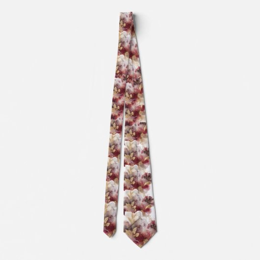 Burgund und Gold Glitzer Blüte Agate Neck Tie Krawatte (Rückseite)