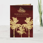 Burgund und Gold Glitzer Date Palm Moslem Hochzeit Einladung (Vorderseite)