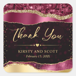 Burgund und Gold Glitzer Glam Tränen Hochzeit Quadratischer Aufkleber