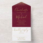 Burgund und Gold Glitzer Script Wedding All In One Einladung (Innen Boden)