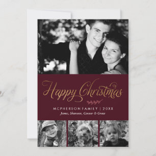 Burgund und Gold Happy Weihnachts-Foto Feiertagskarte