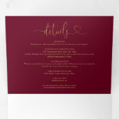 Burgund und Gold Heart Script Hochzeit Dreifach Gefaltete Einladung (Innen Erste Seite)