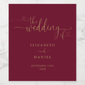 Burgund und Gold Heart Script Hochzeit Weinetikett (Einzelnes Label)