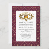 Burgund und Gold Heraldic Monogram Bar Mitzvah Einladung (Vorderseite)