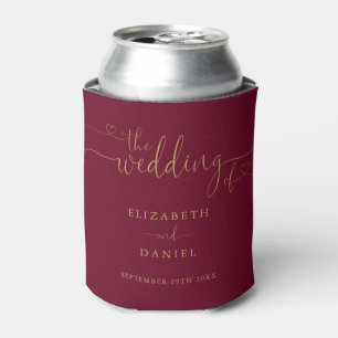 Burgund und Gold Herz Schrift Hochzeit Dosenkühler