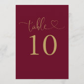 Burgund und Gold-Herz-Script-Tischnummer Einladung (Rückseite)