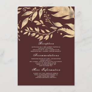 Burgund und Gold Hochzeit im Herbst Information Gu Begleitkarte