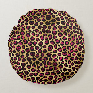 Burgund und Gold Leopard Serie Design 2 Rundes Kissen