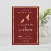 Burgund und Gold mit Humming Vögeln Einladung (Stehend Vorderseite)