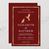 Burgund und Gold mit Humming Vögeln Einladung (Vorne/Hinten)