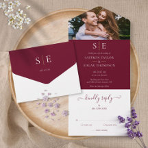 Burgund und Gold Monogramm Foto-Hochzeit