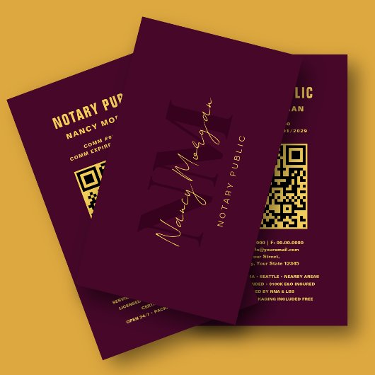 Burgund und Gold Monogramm Notar QR-Code Visitenkarte