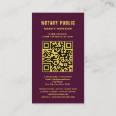 Burgund und Gold Monogramm Notar QR-Code Visitenkarte (Rückseite)