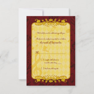Burgund und Gold Musiknoten Hochzeitskarte RSVP Karte