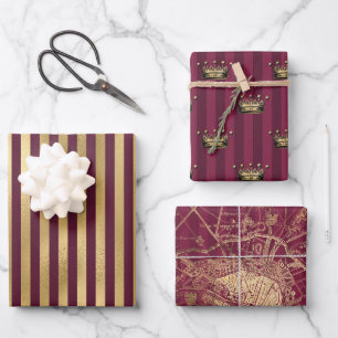 Burgund und Gold Paris Geschenkpapier Set