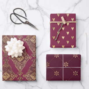 Burgund und Gold Paris Thema Geschenkpapier Set