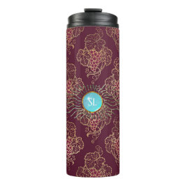 Burgund und Gold Pariser Wein Gemstone Monogramm Thermosbecher