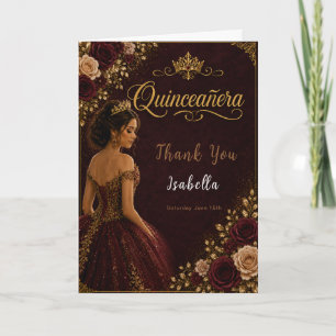 Burgund- und Gold-Quinceañera Dankeskarte