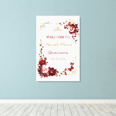 Burgund und Gold Quinceñera Willkommen Printable Leinwanddruck (Insitu (Holzboden))