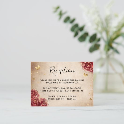 Burgund und Gold Rose Elegante Details Begleitkarte (Stehend Vorderseite)