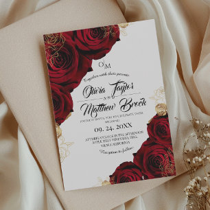 Burgund und Gold ⎮ Rote Rose Blumenzehen Einladung