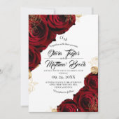 Burgund und Gold ⎮ Rote Rose Blumenzehen Einladung (Vorderseite)