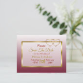 Burgund und Gold Save the Date Postkarten (Stehend Vorderseite)