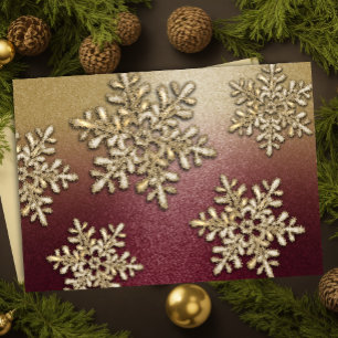 Burgund und Gold Schneeflocke Schimmer Feiertagska Feiertagskarte