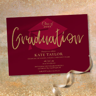 Burgund und Gold Schrift Abschlussfeier Einladung