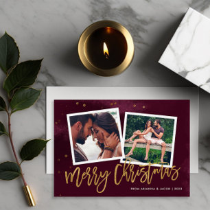 Burgund und Gold Schriftzug Frohe Weihnachten 2 Fo